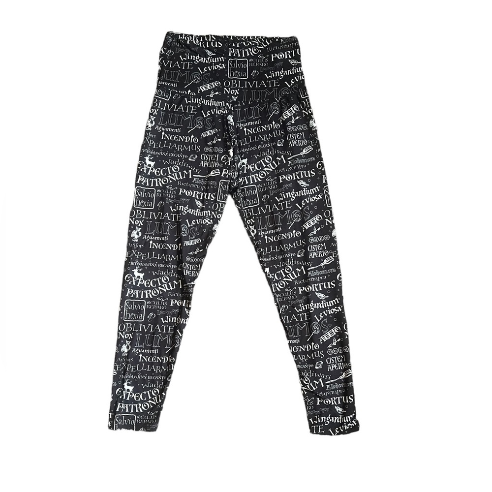 Harry Potter High Rise Leggings Hogwarts Black White Lettering S